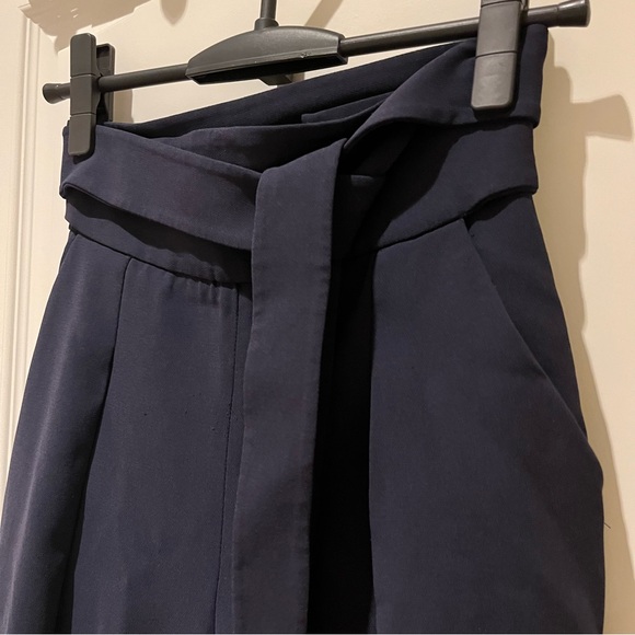 Aritzia Wilfred Feuille Navy Pleated Tie Waist Trouser Pants - Picture 8 of 14